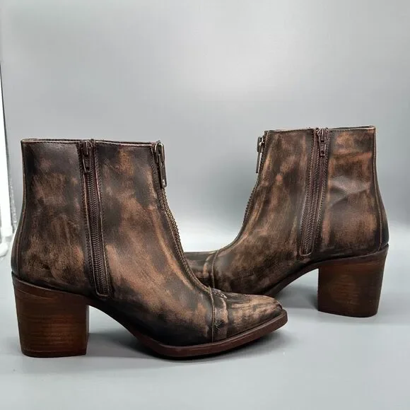 Freebird Claire Women's 8 Brown Leather Distressed Boot Zipper Pointed Western